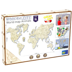 World Map Wooden Puzzle 3D XL No Frame 1200 X 800 mm