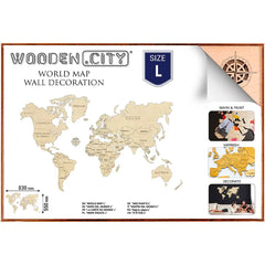 World Map Wooden Puzzle 3D Large No Frame 830 x 500 mm