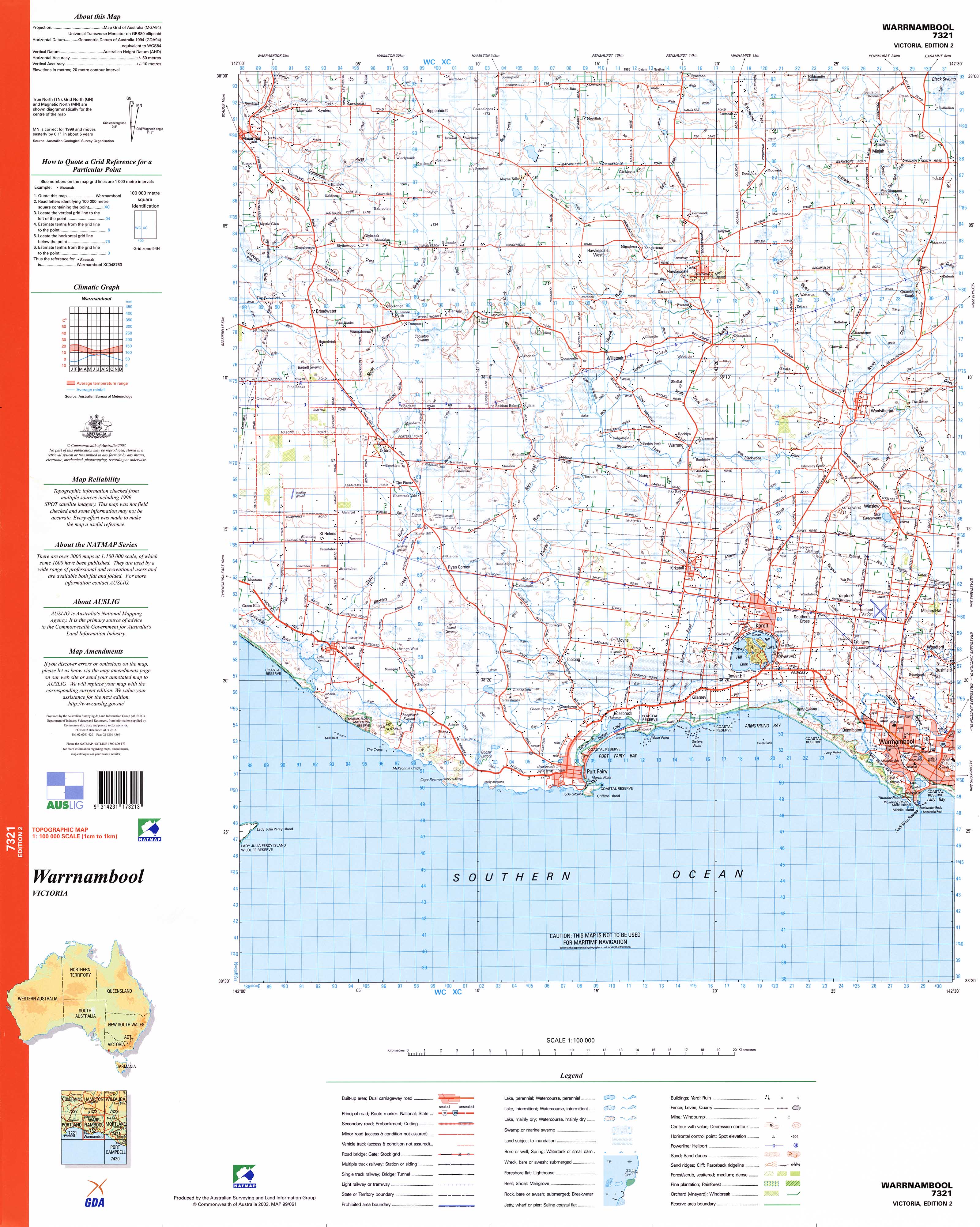 Buy 7321 Warrnambool 1:100k Topographic Map