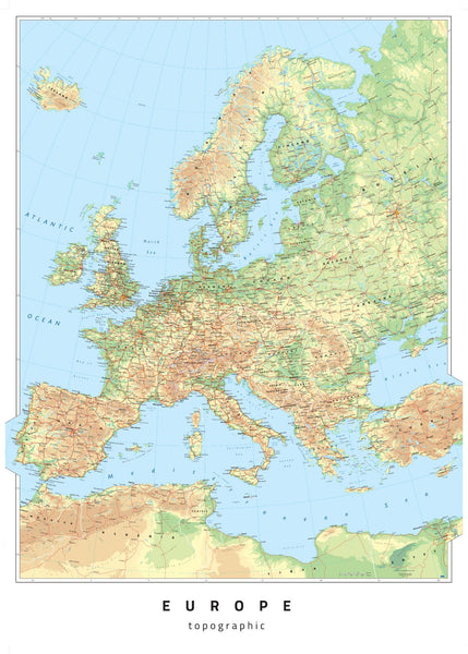 Europe Oxford Cartographers Topographic 594 x 841mm Wall Map