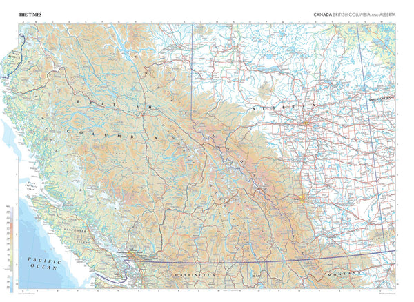 Alberta & British Columbia Wall Map from The Times