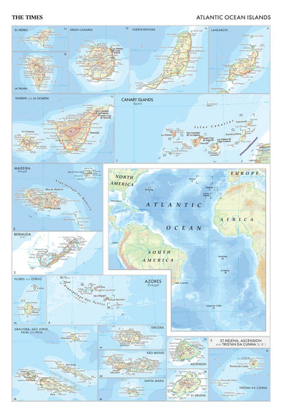 Atlantic Ocean Islands Wall Map from The Times