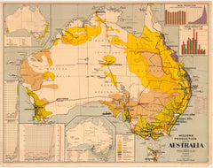 Sheep & Cattle Historical Wall Map of Australia 1953