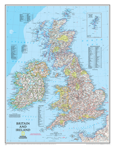 Britain & Ireland Classic National Geographic 597 x 768mm Wall Map