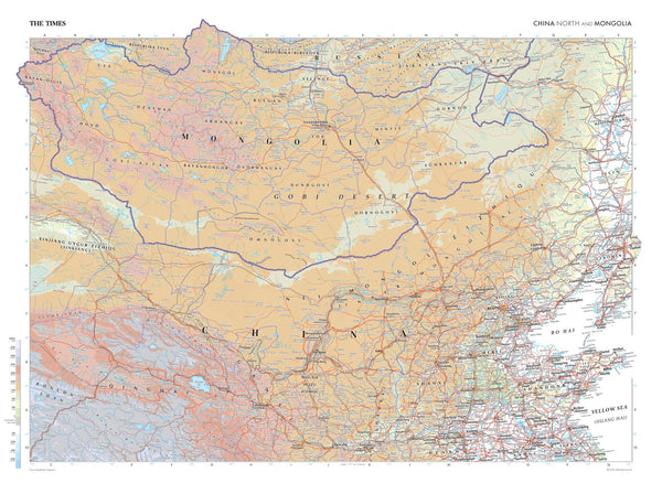 China North & Mongolia Wall Map from The Times