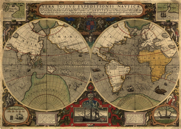 World Map of the Voyages of Sir Francis Drake & Thomas Cavendish