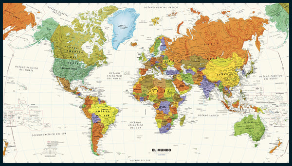 Contemporary World Wall Map in Spanish 1270 x 724mm