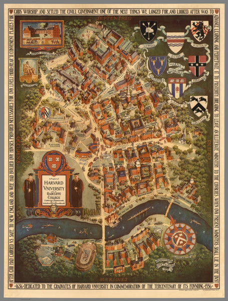 Harvard University Historic Wall Map 1935