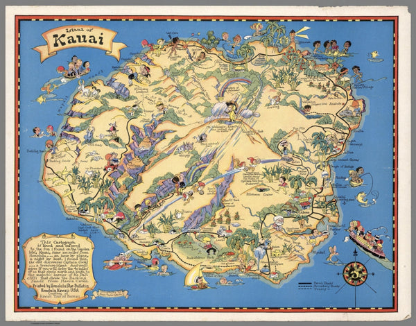 Kauai  Pictorial Wall Map - Hawaii