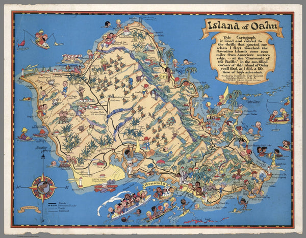 Oahu Pictorial Wall Map - Hawaii