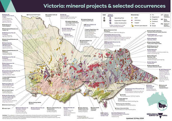 Victoria Mineral Projects & Selected Occurrences Wall Map 2024