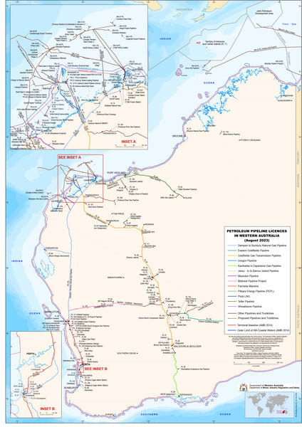 Western Australia Petroleum Pipeline Licences 940 x 1340mm Wall Map