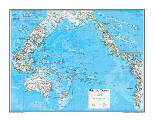 Pacific Ocean Political National Geographic Wall Supermap 1350 x 1050mm