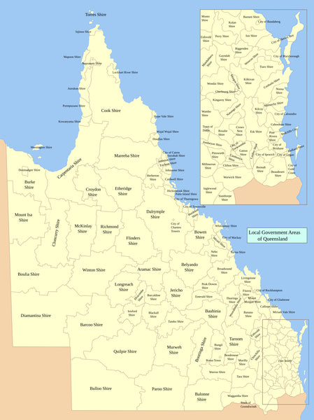 Queensland Local Government Areas Wall Map