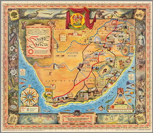 South Africa Pictorial Wall Map 1950