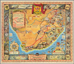 South Africa Pictorial Wall Map 1950