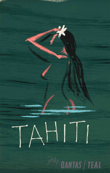 TRAVEL POSTER - Tahiti fly Qantas / Teal