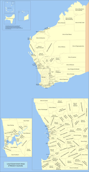 Western Australia Local Government Areas Wall Map