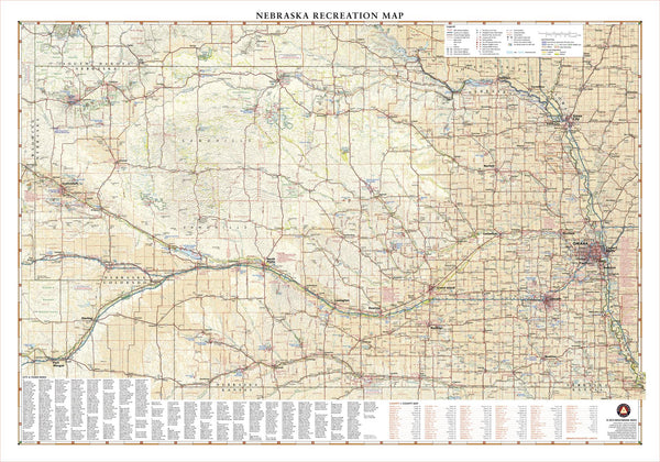 Buy Nebraska Recreation 1016 x 711mm Wall Map