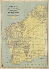 Western Australia Sheep & Cattle Stations Pastoral Lease Wall Map 1944