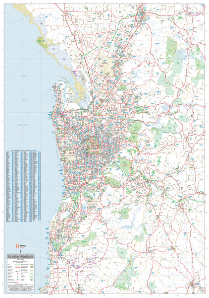 Adelaide & Region Hema 1000 x 1430mm Supermap Laminated Wall Map with Hang Rails