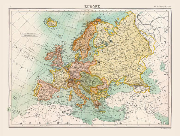 Historic Map of Europe (1898) by Collins