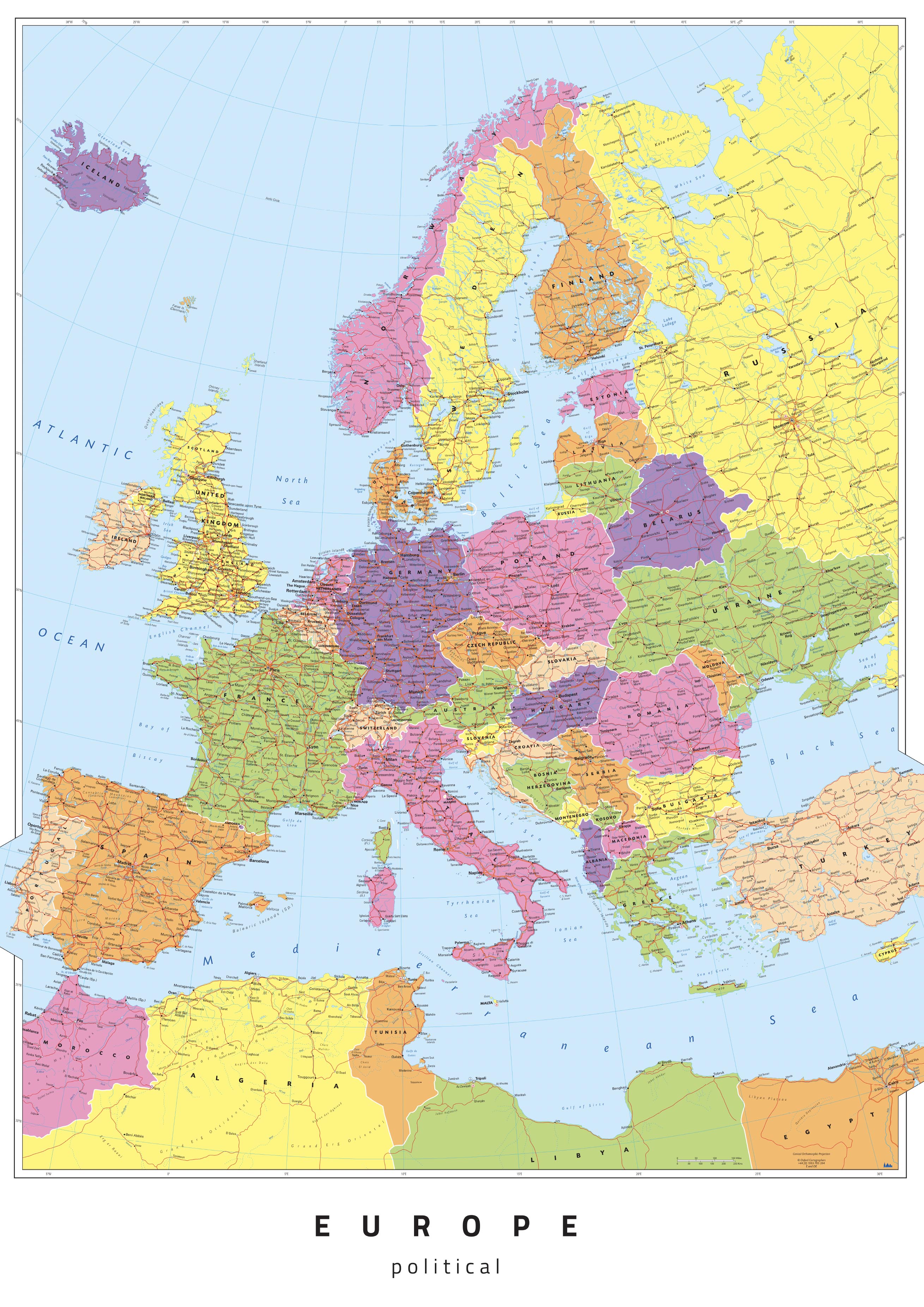 Europe Oxford Cartographers Political 594 x 841mm Wall Map