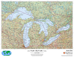 Great Lakes Wall Map 1000 x 772 mm