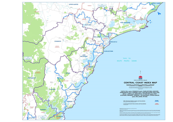 New South Wales State Electoral Divisions and Local Government Areas Map - CENTRAL COAST