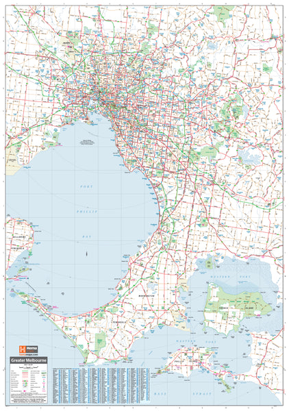 Melbourne & Region Hema 1000 x 1430mm Supermap Laminated Wall Map with Hang Rails