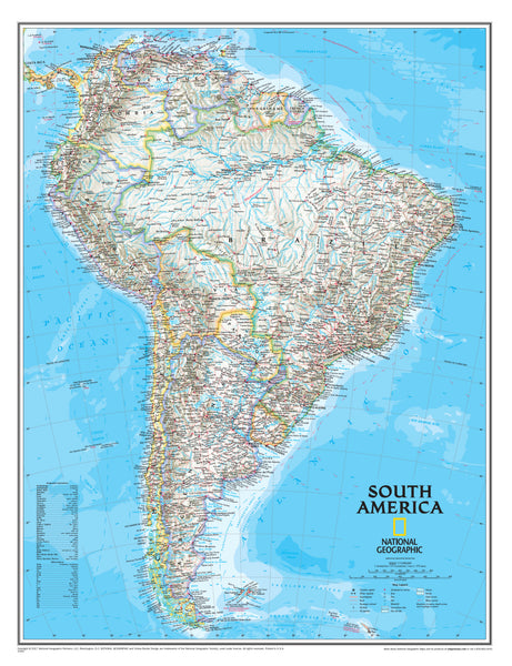 South America Classic National Geographic 599 x 770mm Wall Map