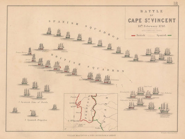 Battle of Cape St. Vincent, 1855 Sir Archibald Alison Historic Wall Map