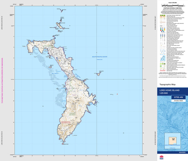 Lord Howe Island 0734-4N Topographic Map 1:25k