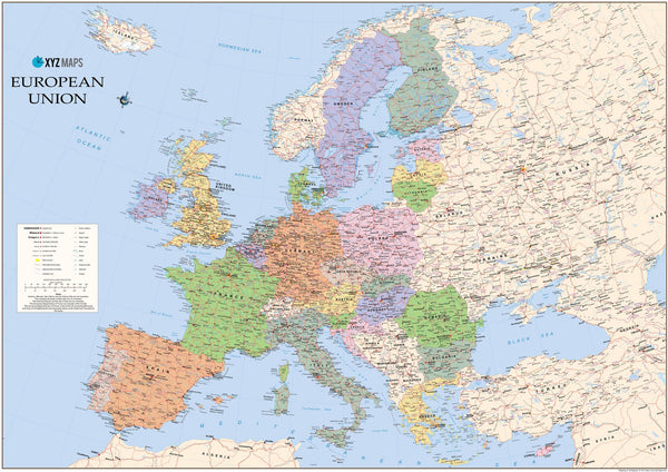 Europe Wall Map Pre Brexit 2017 - XYZ Maps