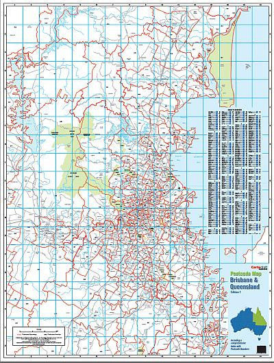 Brisbane & Queensland Postcode Map, Buy Postcode Map of Brisbane - Mapworld