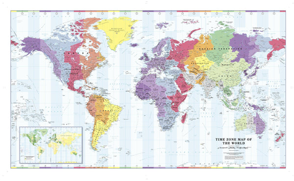 Colour Blind Friendly World Time Zone Large Wall Map 1365 x 797mm