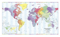 Colour Blind Friendly World Time Zone Large Wall Map 1365 x 797mm