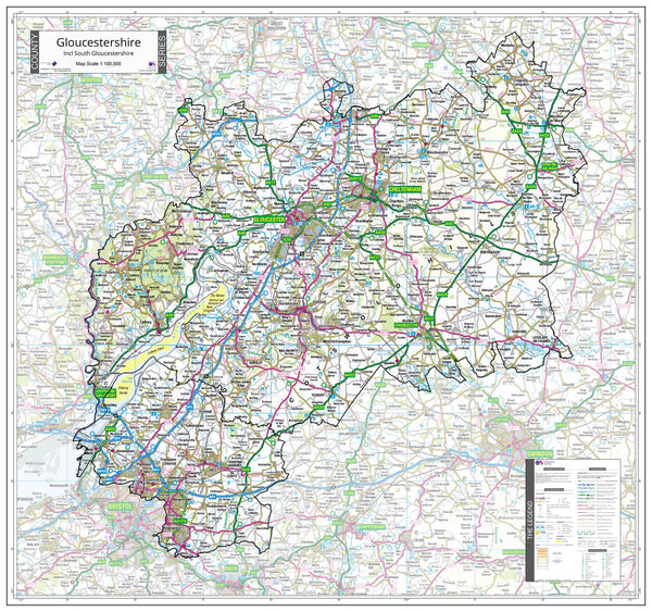 County Map of Gloucestershire 960 x 900mm