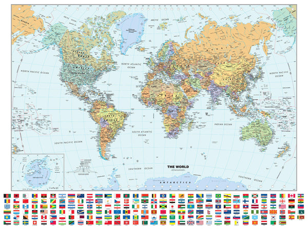 Classic World Wall Map with Flags 1184 x 905mm