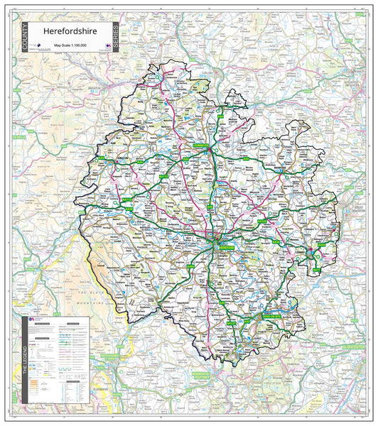 County Map of Herefordshire 780 x 880mm