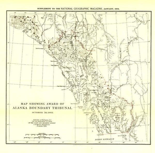 Alaska Boundary Tribunal Map of 1896 - Published 1904 by National Geographic