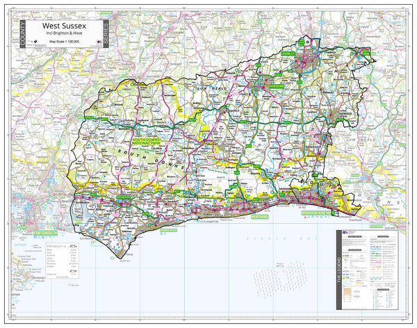 County Map of West Sussex 940 x 740mm