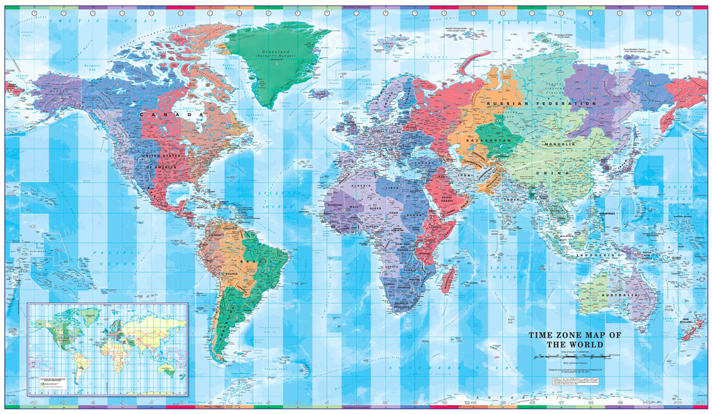 World Time Zone Large Wall Map 1428 x 880mm