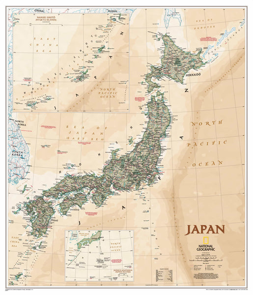 Japan Executive Antique Style National Geographic 635 x 740mm Wall Map