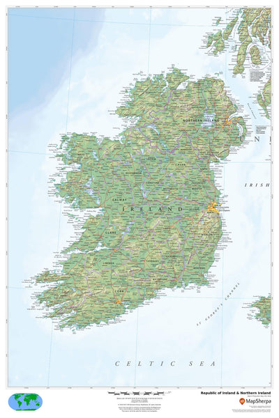 Republic of Ireland & Northern Ireland Wall Map 610 x 914mm