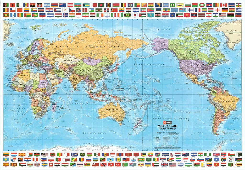 Buy World & Flags Hema (Pacific-Centred) Wall Map- Mapworld